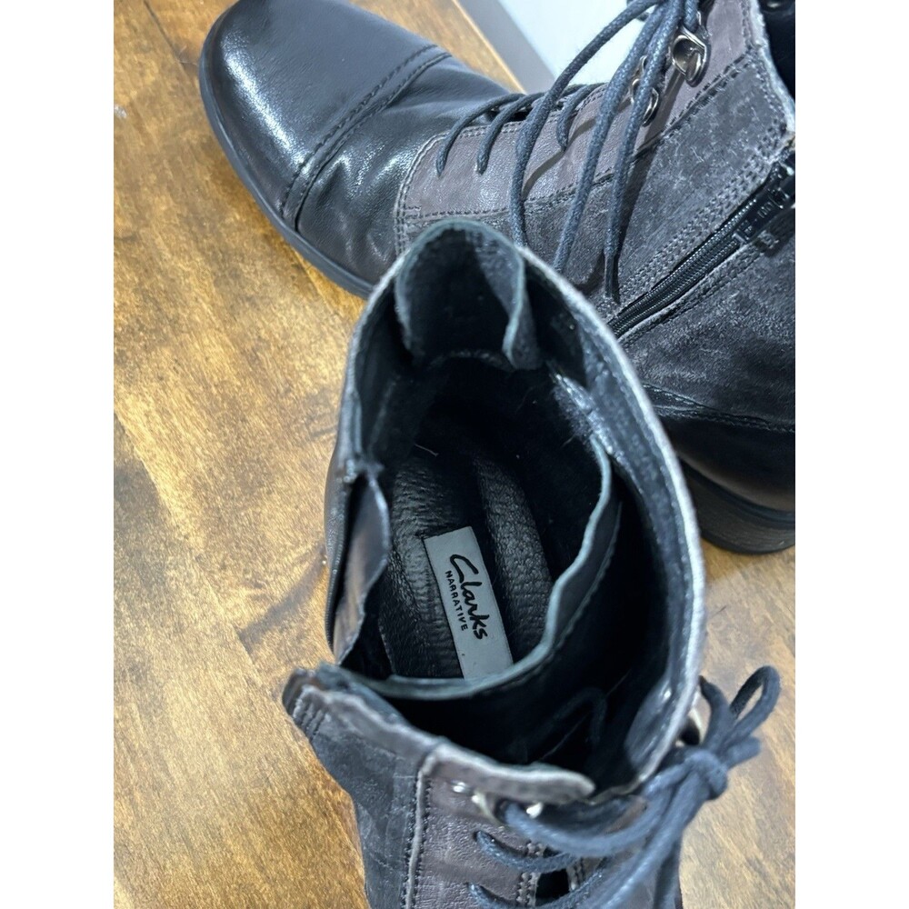 Clarks Morgan Carla Boot Womens 10 M Black Leather Lace Up Lug Utilitarian - Picture 8 of 12
